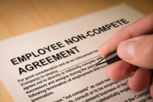 An employee signs one of several non-compete agreements for a company.