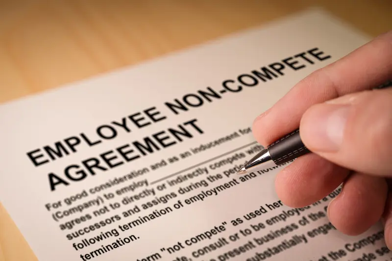 An employee signs one of several non-compete agreements for a company.